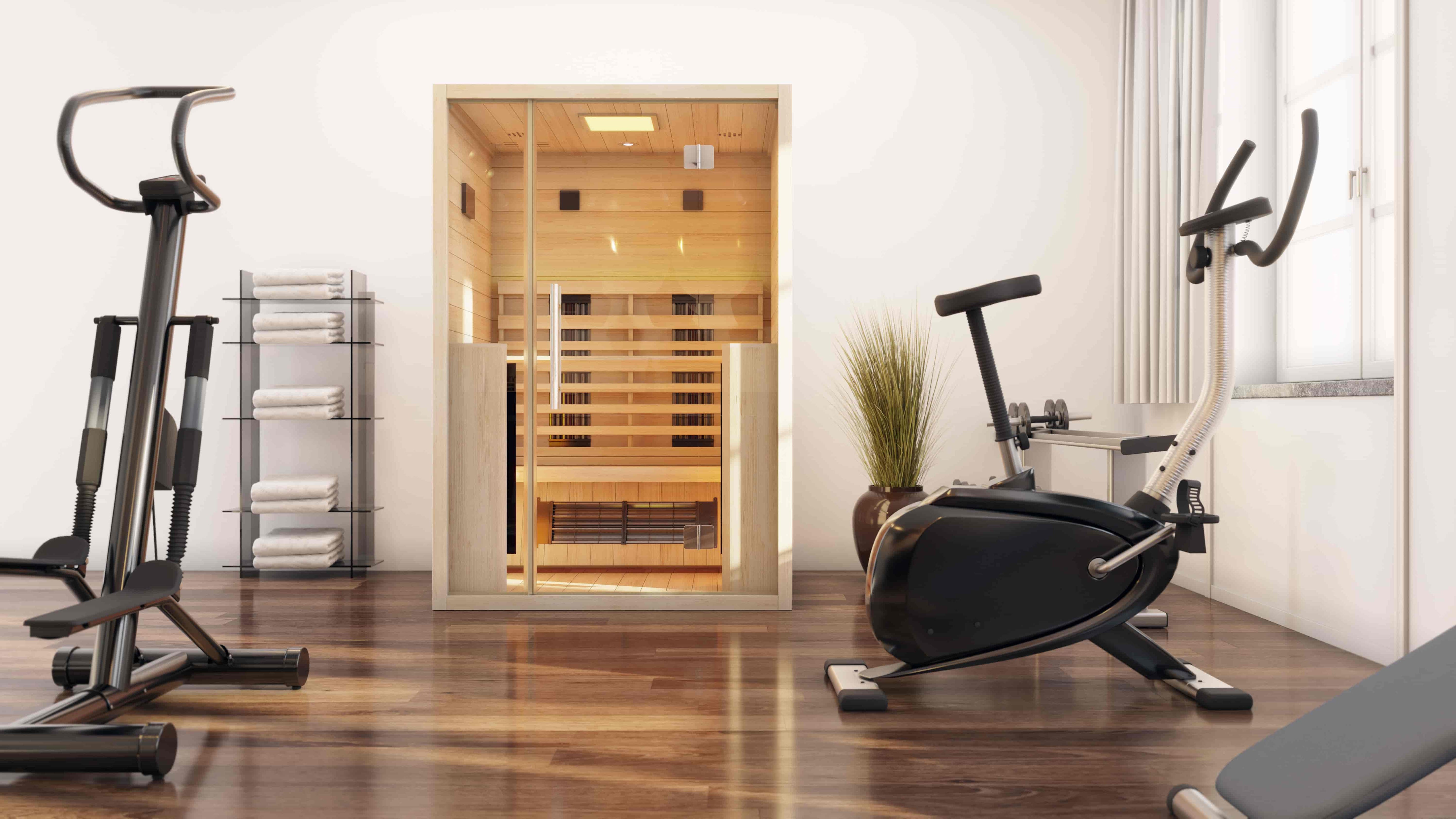 Luxuriöse Infrarotkabine in stilvollem Homegym