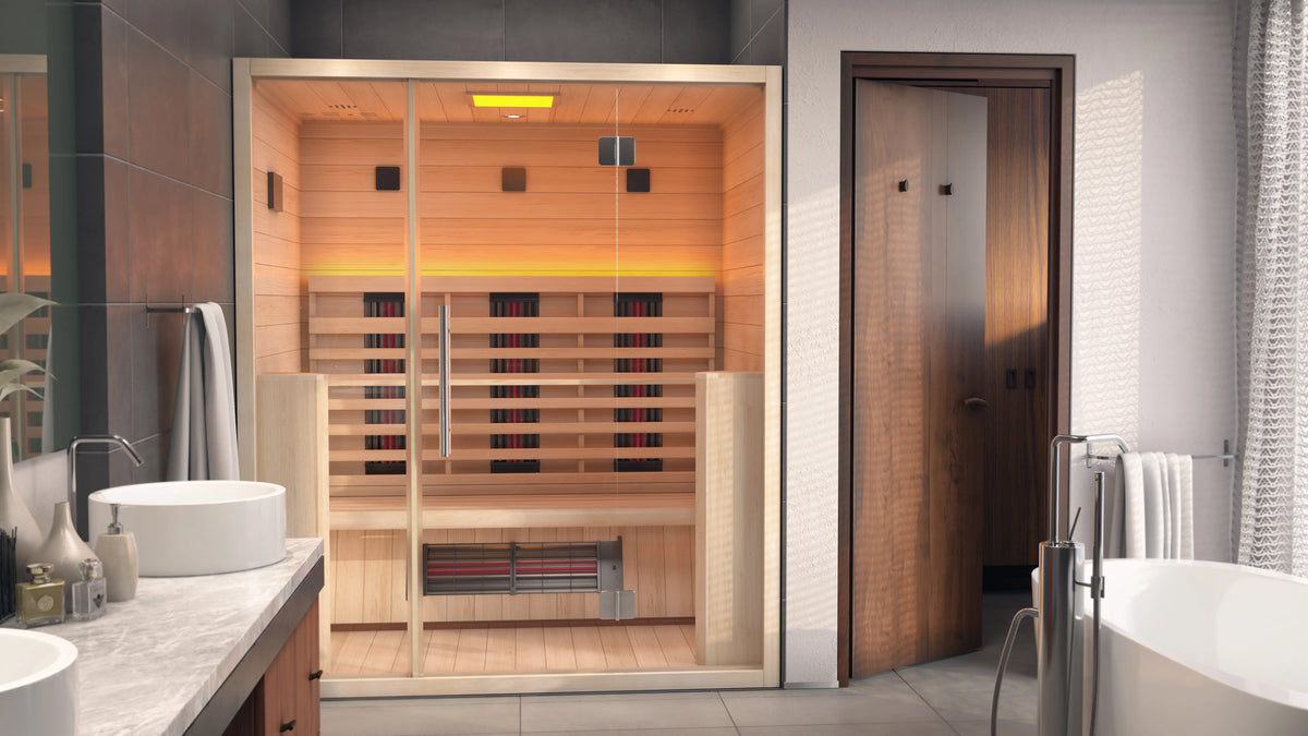 Infrarotkabine 3 Personen Holz im modernen Badezimmer