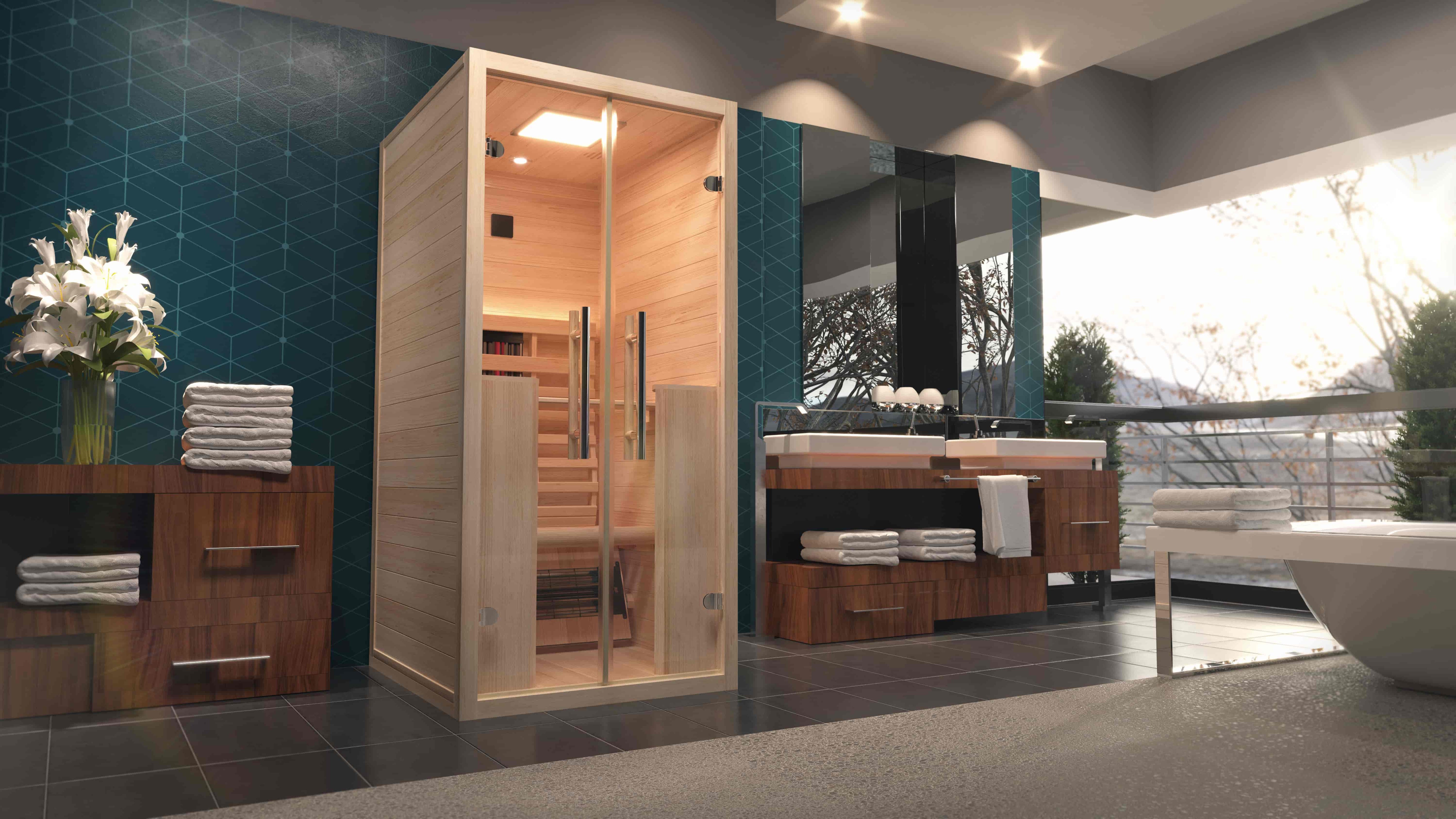 Luxuriöse Infrarotkabine eine Person modernens Badezimmer