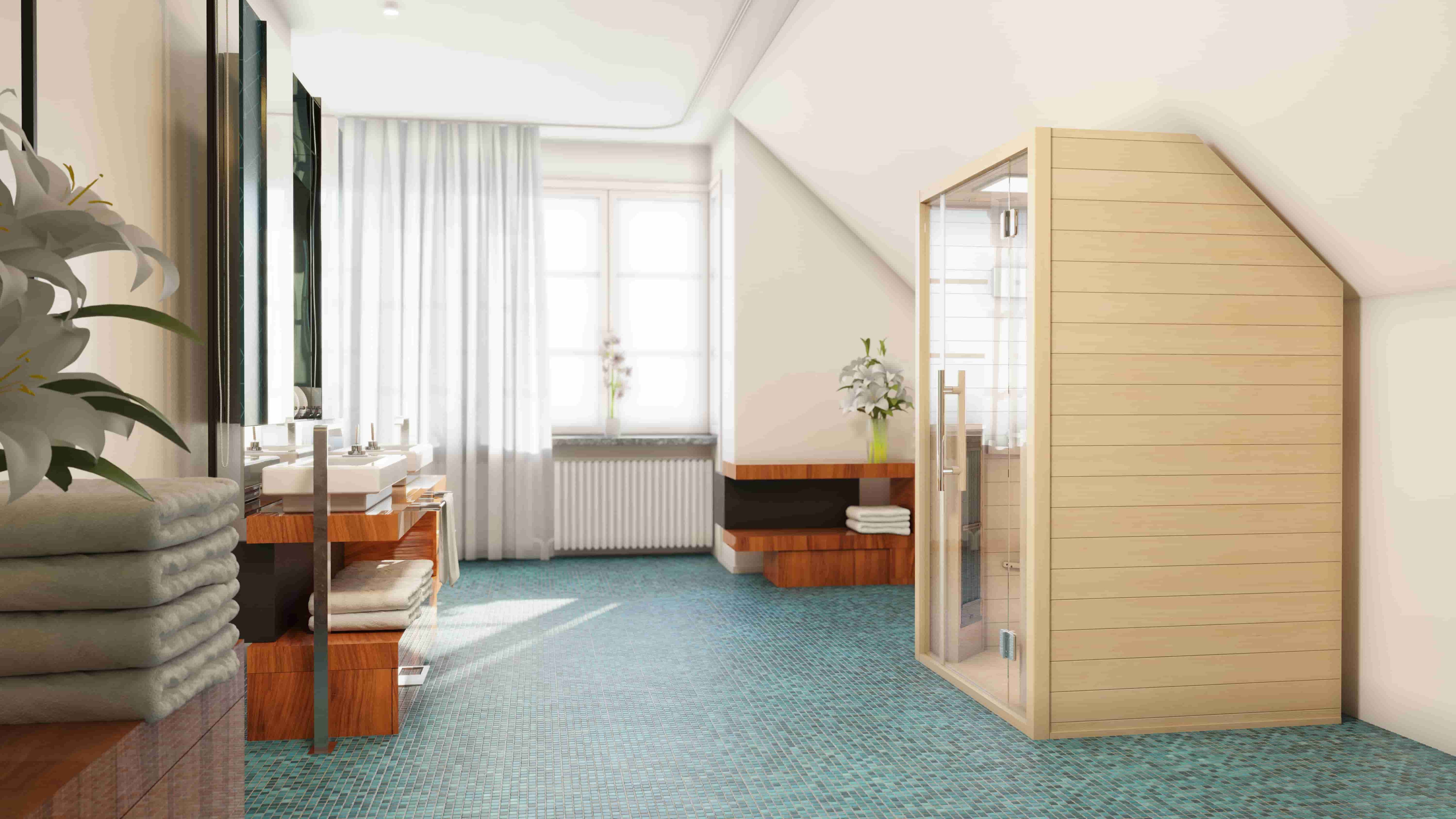 Infrarotkabine unter Dachschräge im Bad